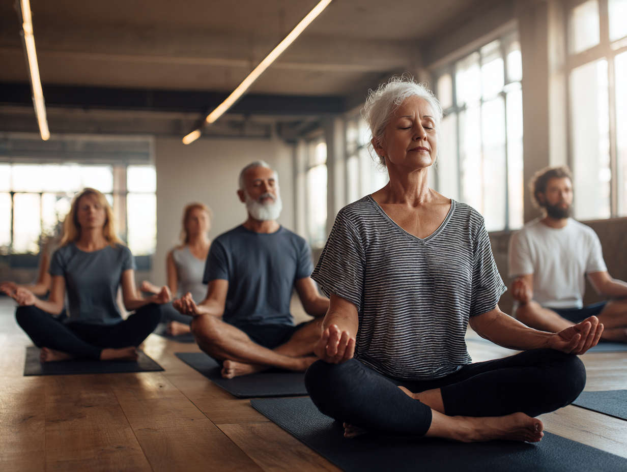 Жінка практикує йогу на світанку